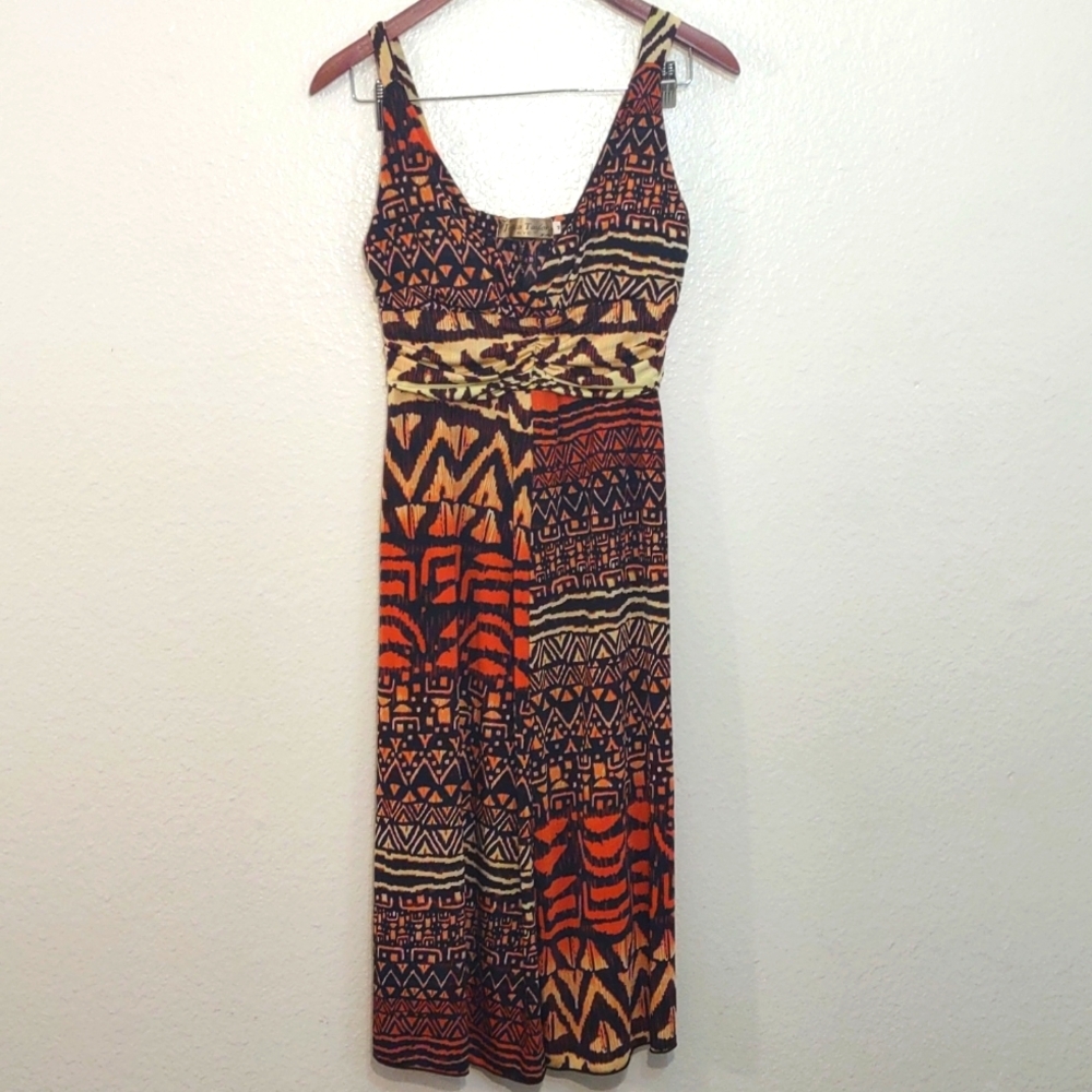 USED JESSICA TAYLOR NYC SIZE M DRESS MISSING CENTER JEWEL MULTI COLOR